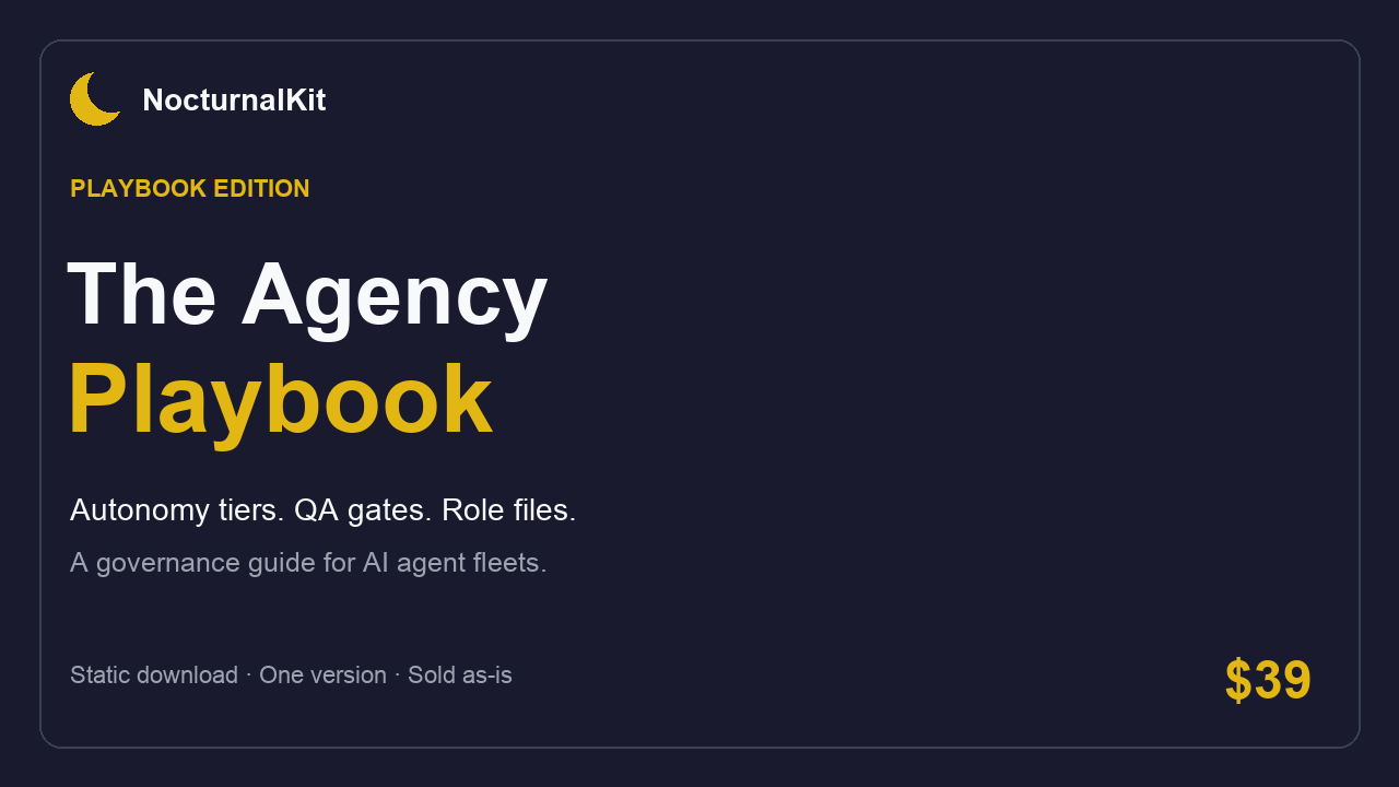 The Agency Playbook: autonomy tiers, QA gates and role files
